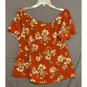 Sweet Wanderer Floral Off The Shoulder Blouse Women's‎ Size XL Burnt Orange